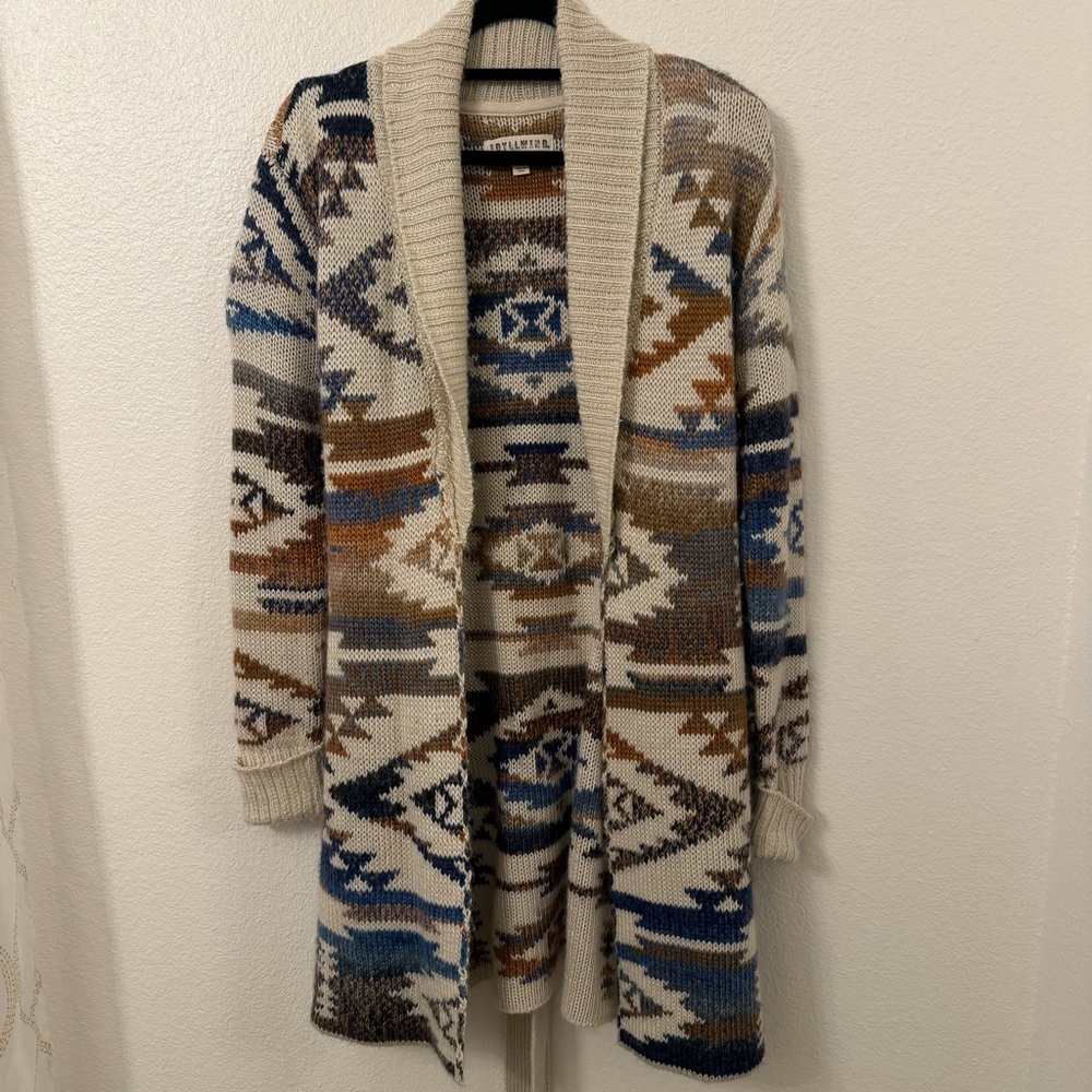 Native American Indian Patterned Open Front Cardigan Sweater